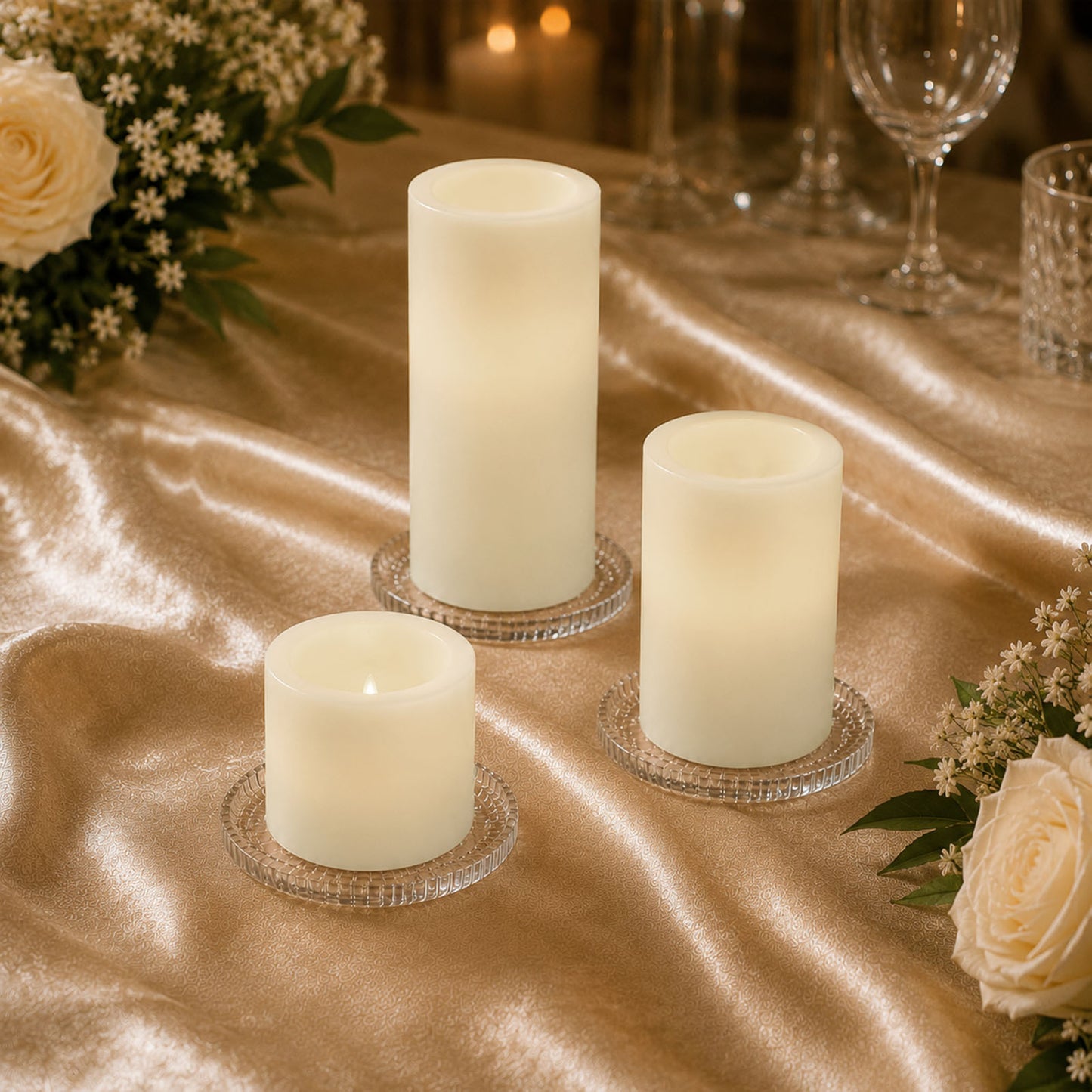 Set of 6 Ivory Flameless LED Pillar Candles, Flat Top Real Wax Battery Operated Candles with Flicker