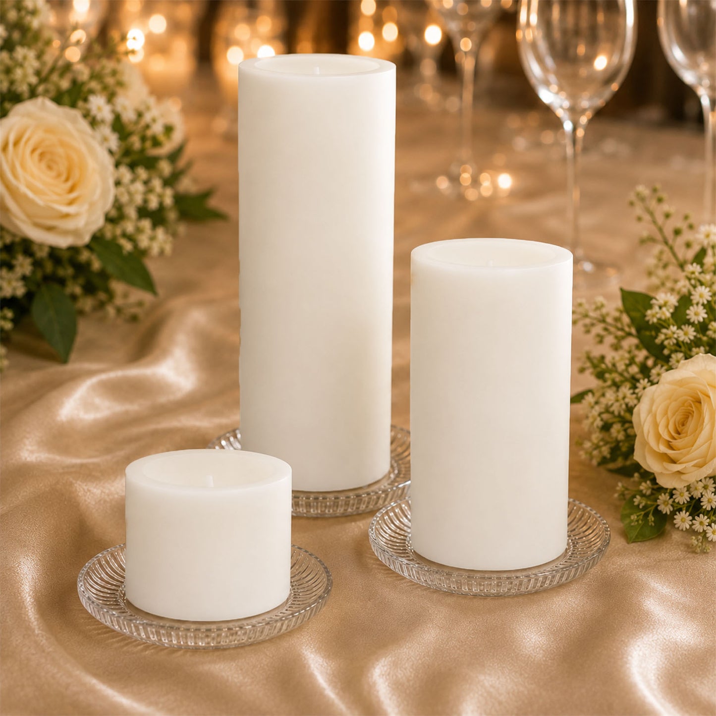 Set of 6 White Flameless LED Pillar Candles, Flat Top Real Wax Battery Operated Candles with Flicker