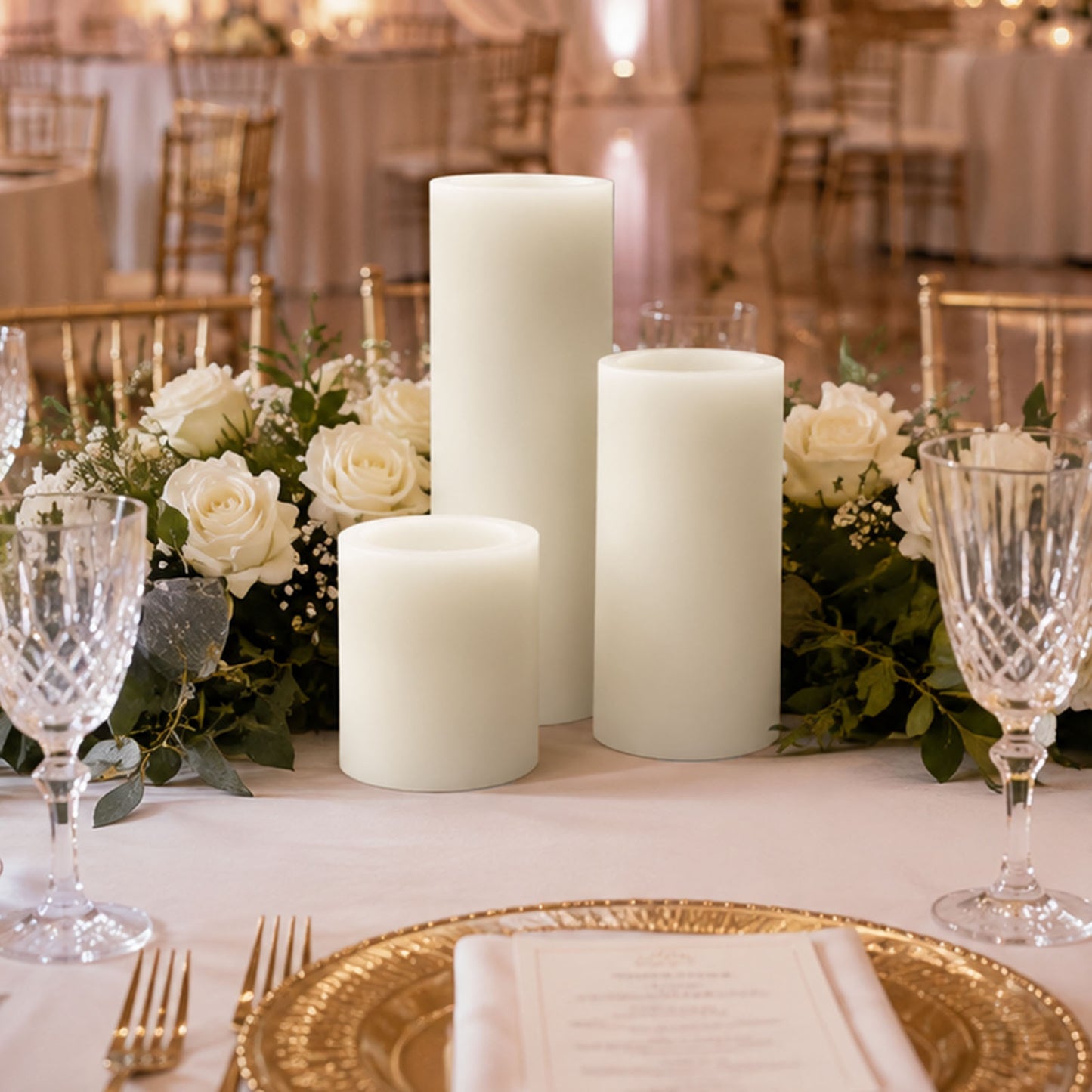 Set of 6 White Flameless LED Pillar Candles, Flat Top Real Wax Battery Operated Candles with Flicker