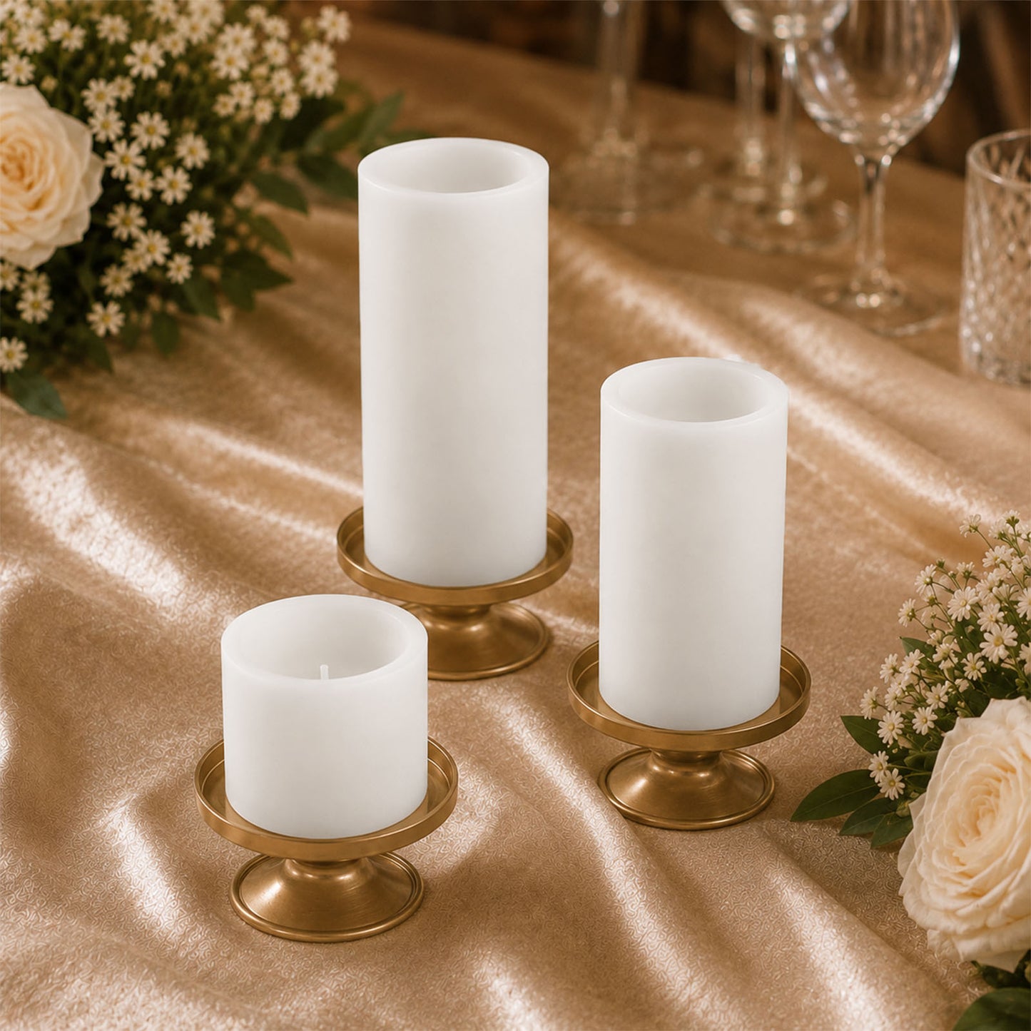Set of 6 White Flameless LED Pillar Candles, Flat Top Real Wax Battery Operated Candles with Flicker