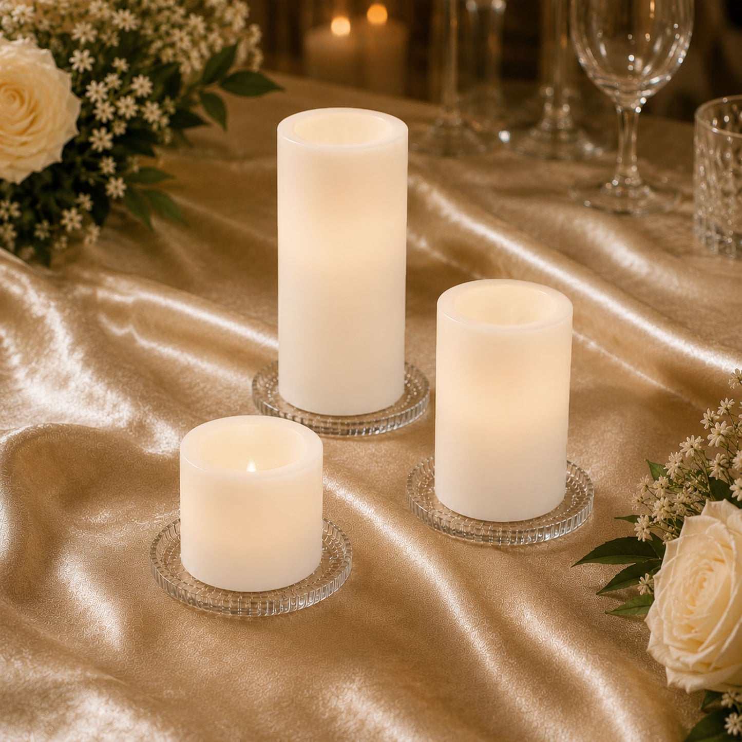 Set of 6 White Flameless LED Pillar Candles, Flat Top Real Wax Battery Operated Candles with Flicker