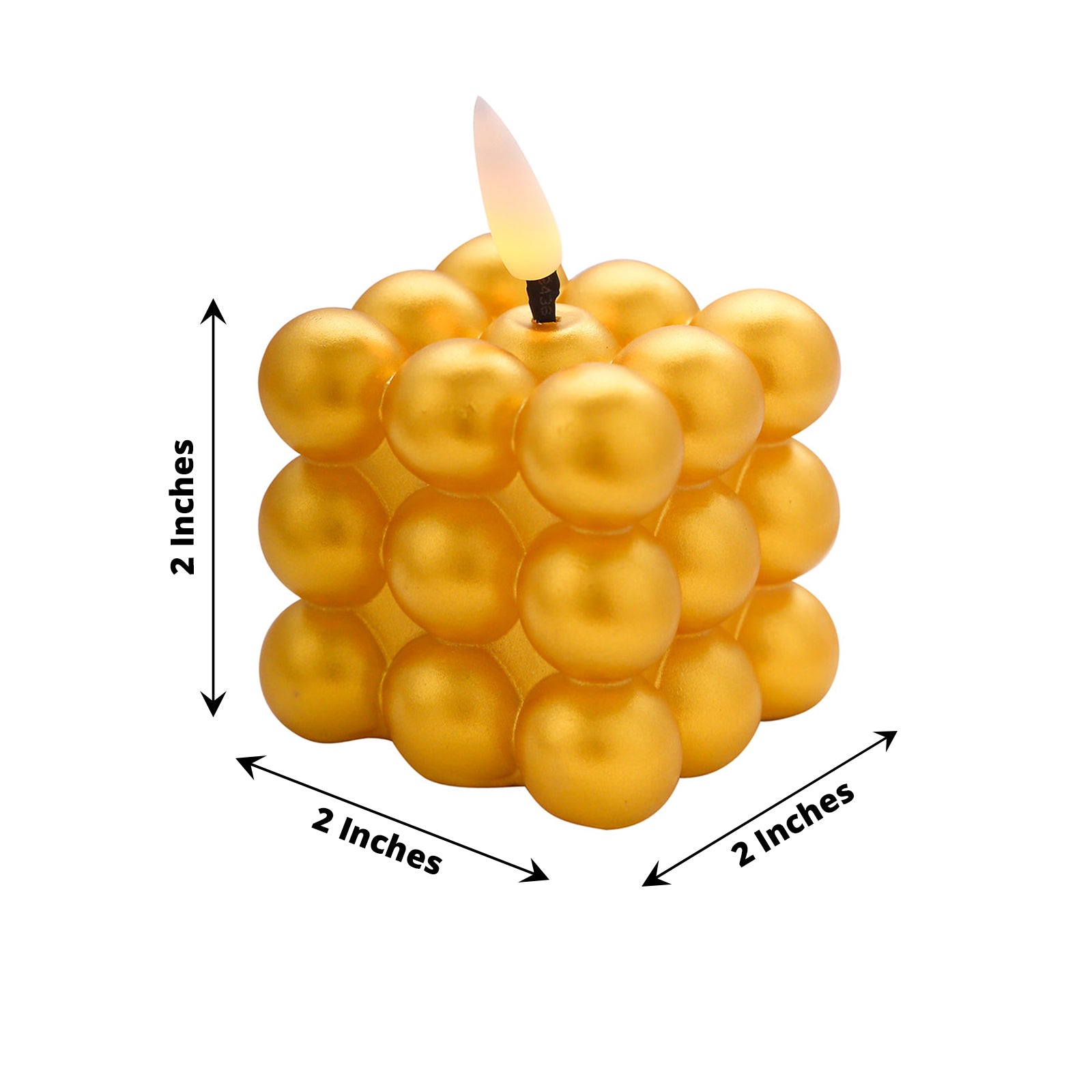 Metallic gold LED mini bubble candle, flameless and battery operated.