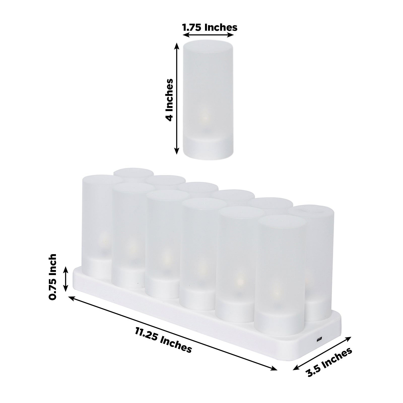 White flameless LED tea light candles with charging station and remote.