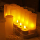 White flameless LED tea light candles with warm white flickering effect.