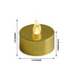 Metallic gold LED tealight candle, flameless and battery-operated.