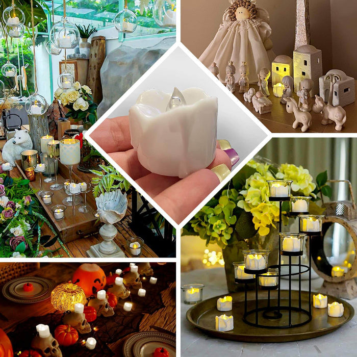 12 Pack | 1.5" Warm White Flameless LED Tealight Luminaria Candles, Realistic Wax Design Battery Operated Candles