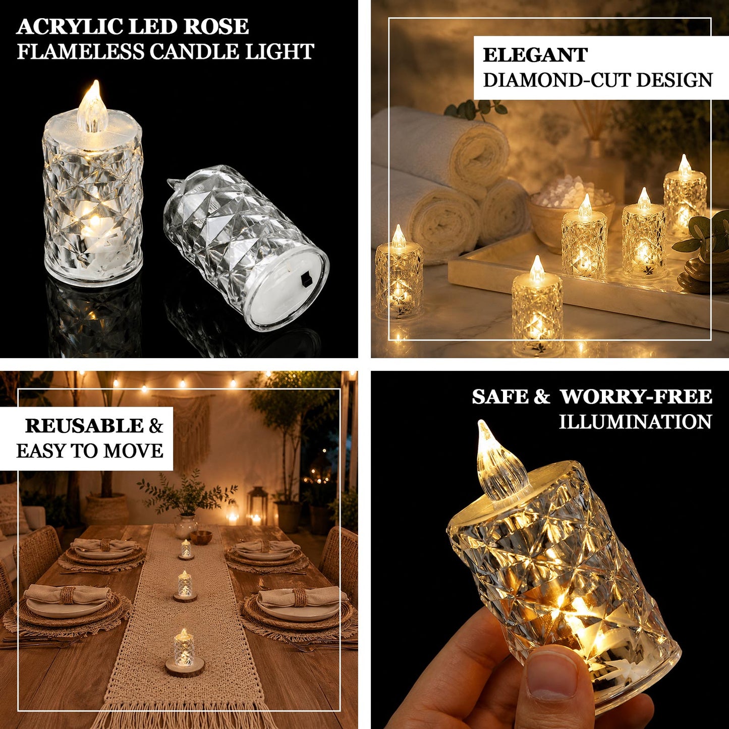 LED Flameless Votive Candles 12 Pack Warm White 3" Diamond Cut – Battery Operated Decorative Candles