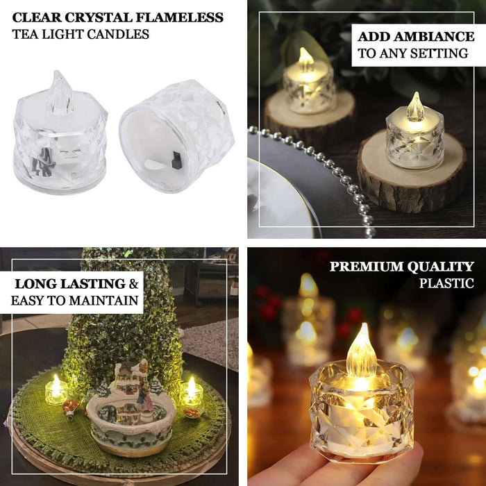 12 Pack | 2" Warm White Diamond Battery-Operated LED Tealight Candles, Decorative Flameless Tea Lights