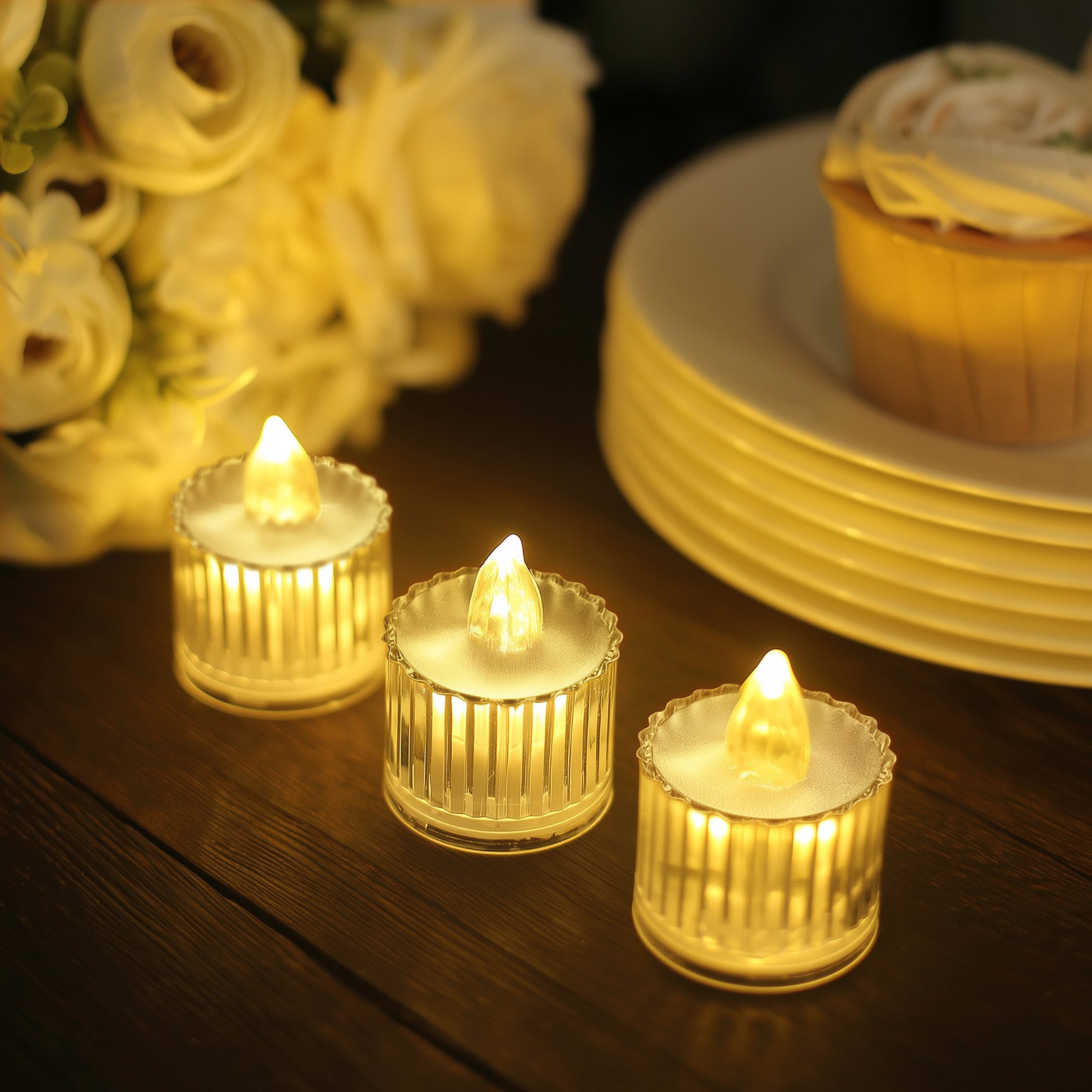 12 Pack | 2inch Warm White Column Battery-Operated LED Tealight Candles