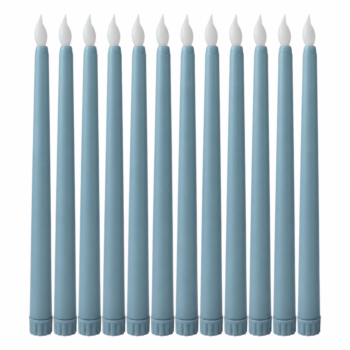 12 Pack 11" LED Taper Candles - Dusty Blue, Flickering Warm Light Battery Operated Flameless Candles
