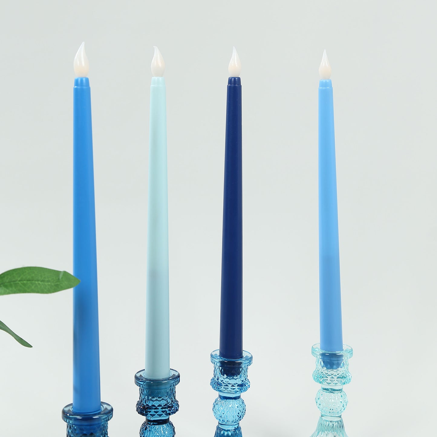 8 Pack 11" Mixed Blue LED Taper Candles, Flameless Battery Operated Flickering Candles