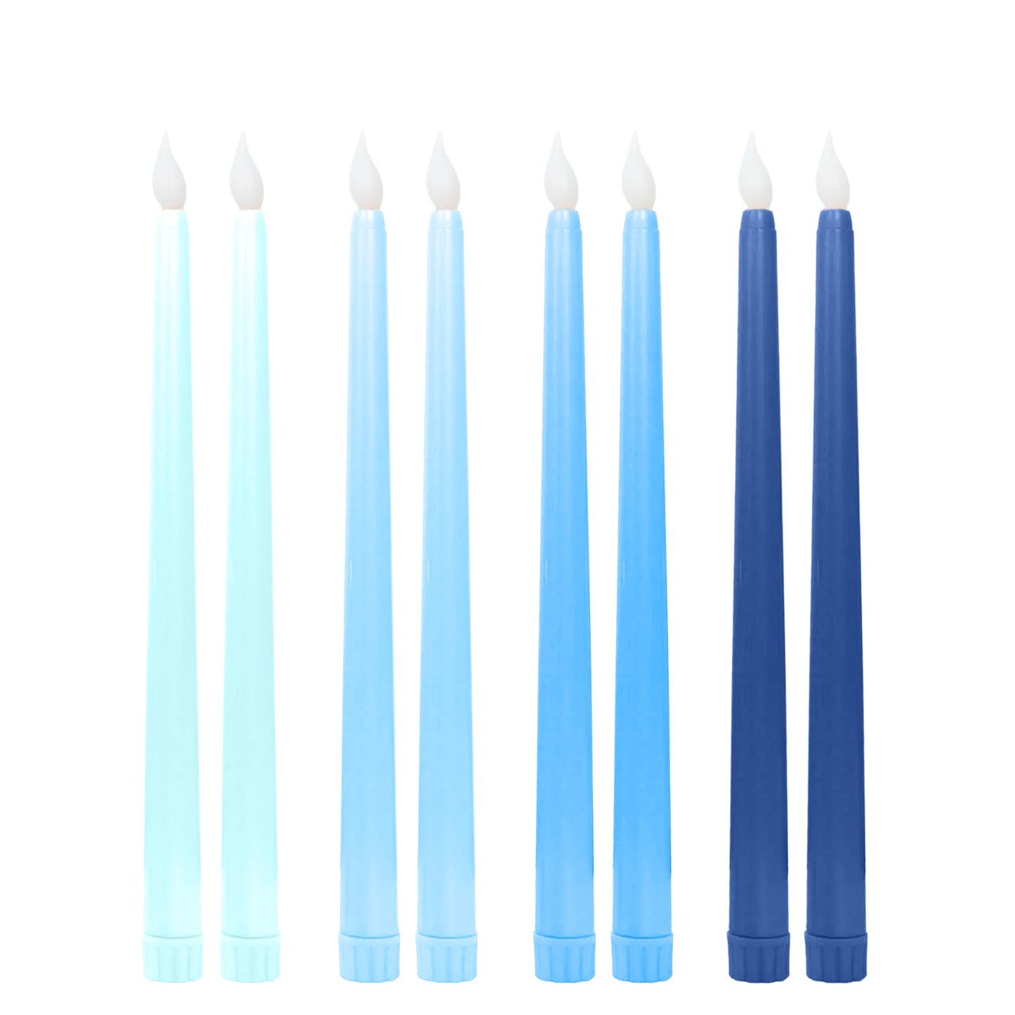 8 Pack 11" Mixed Blue LED Taper Candles, Flameless Battery Operated Flickering Candles