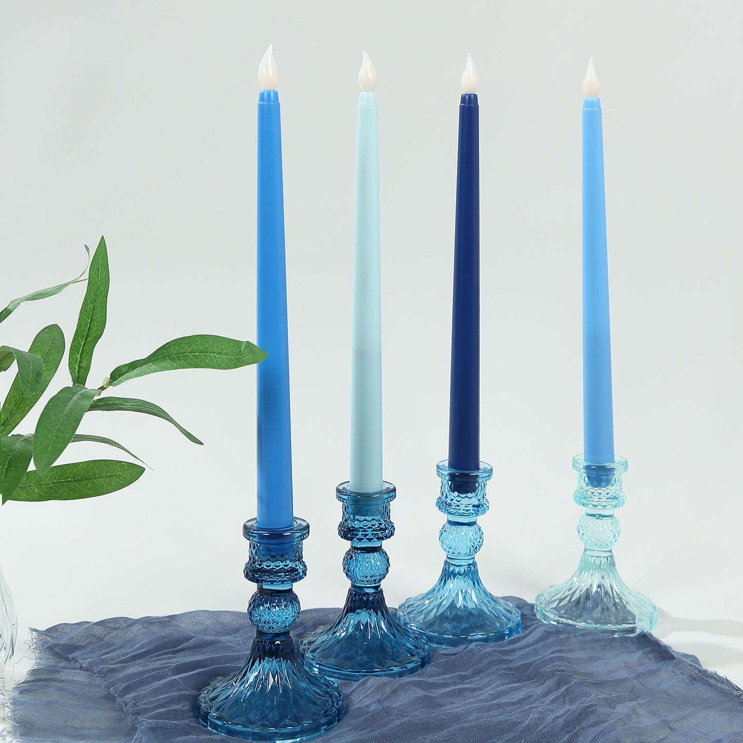 8 Pack 11" Mixed Blue LED Taper Candles, Flameless Battery Operated Flickering Candles