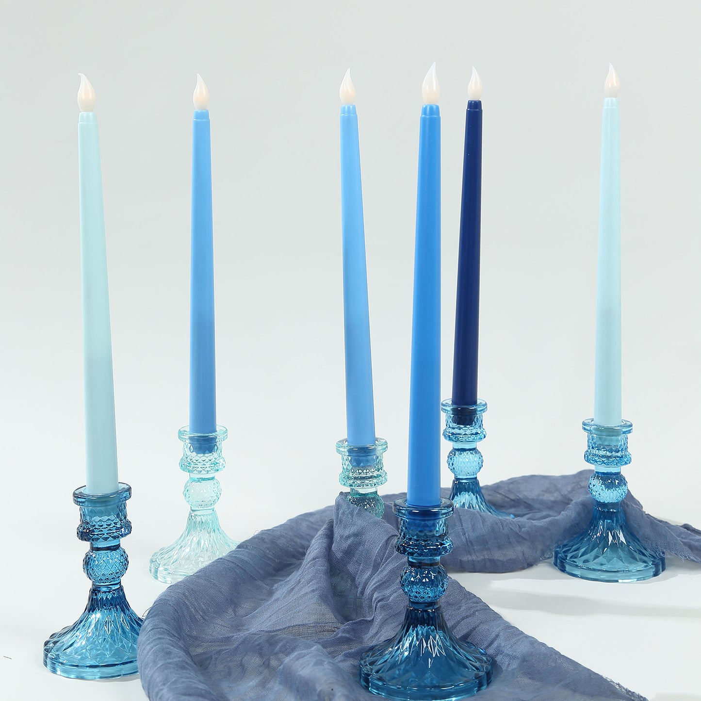 8 Pack 11" Mixed Blue LED Taper Candles, Flameless Battery Operated Flickering Candles