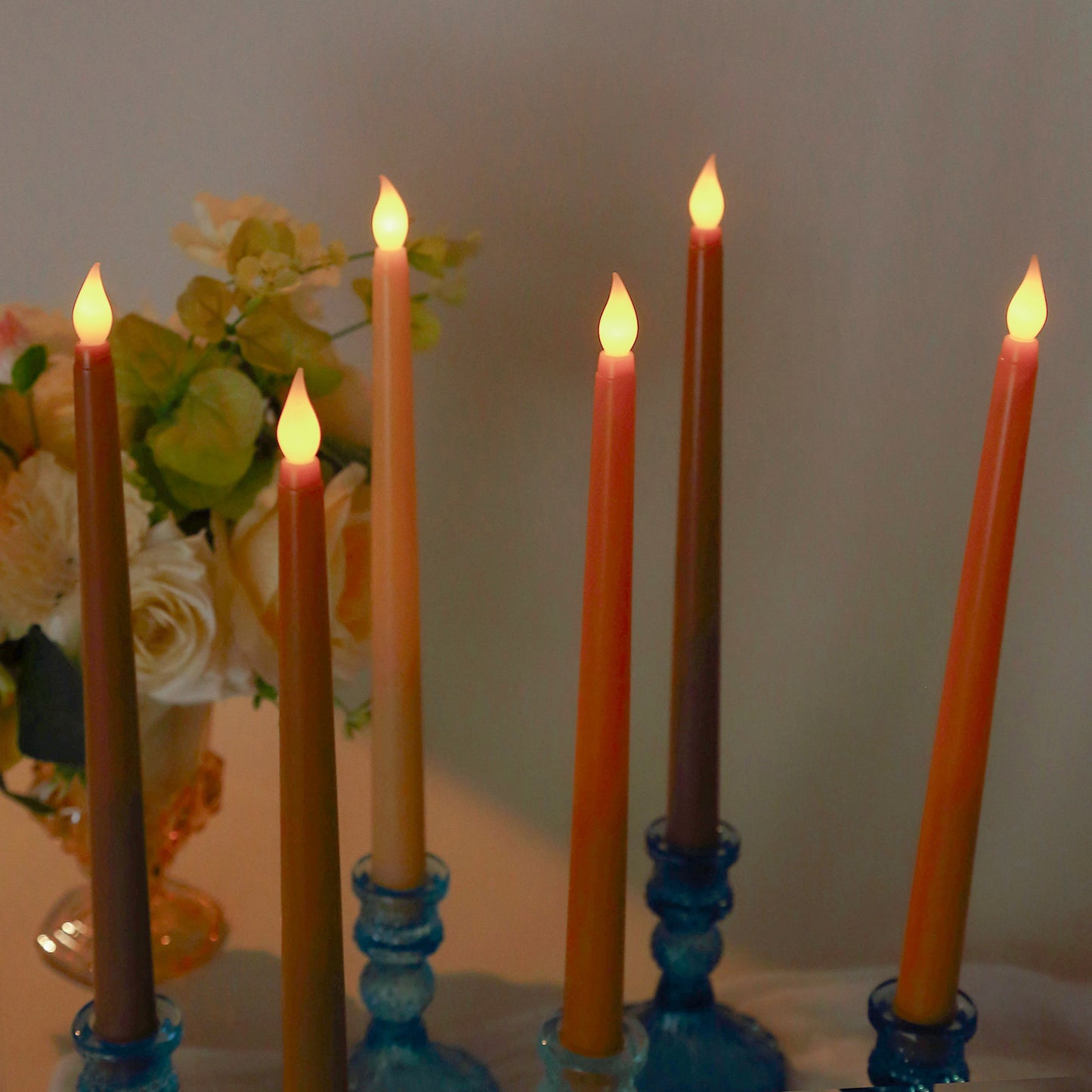 8 Pack 11" Mixed Natural LED Taper Candles, Flameless Battery Operated Flickering Candles