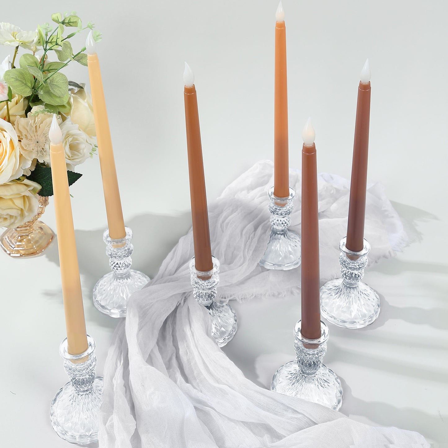 8 Pack 11" Mixed Natural LED Taper Candles, Flameless Battery Operated Flickering Candles