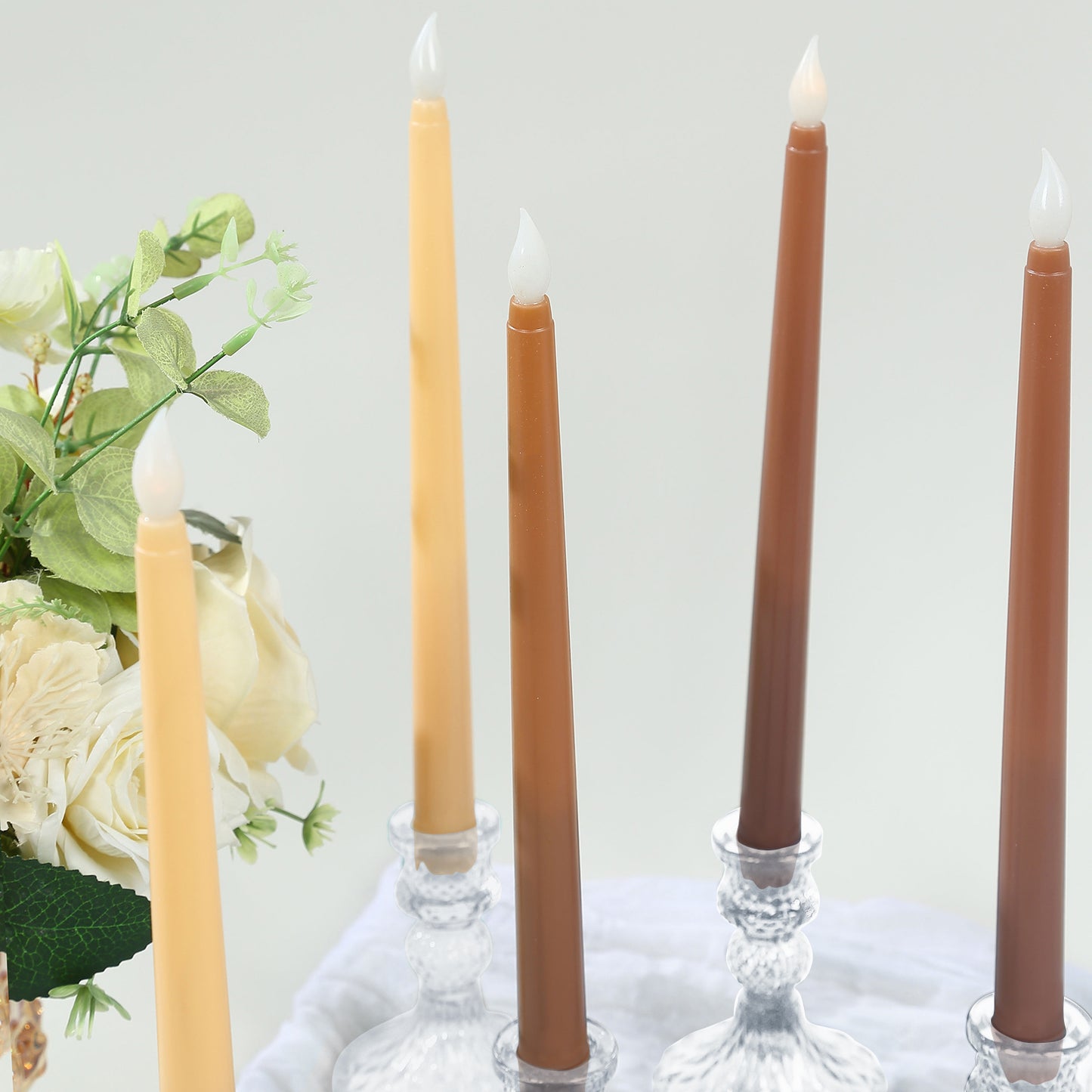 8 Pack 11" Mixed Natural LED Taper Candles, Flameless Battery Operated Flickering Candles