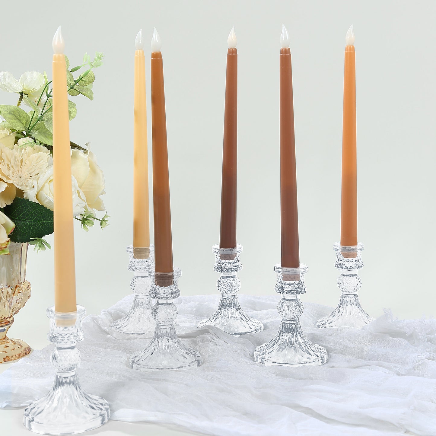 8 Pack 11" Mixed Natural LED Taper Candles, Flameless Battery Operated Flickering Candles