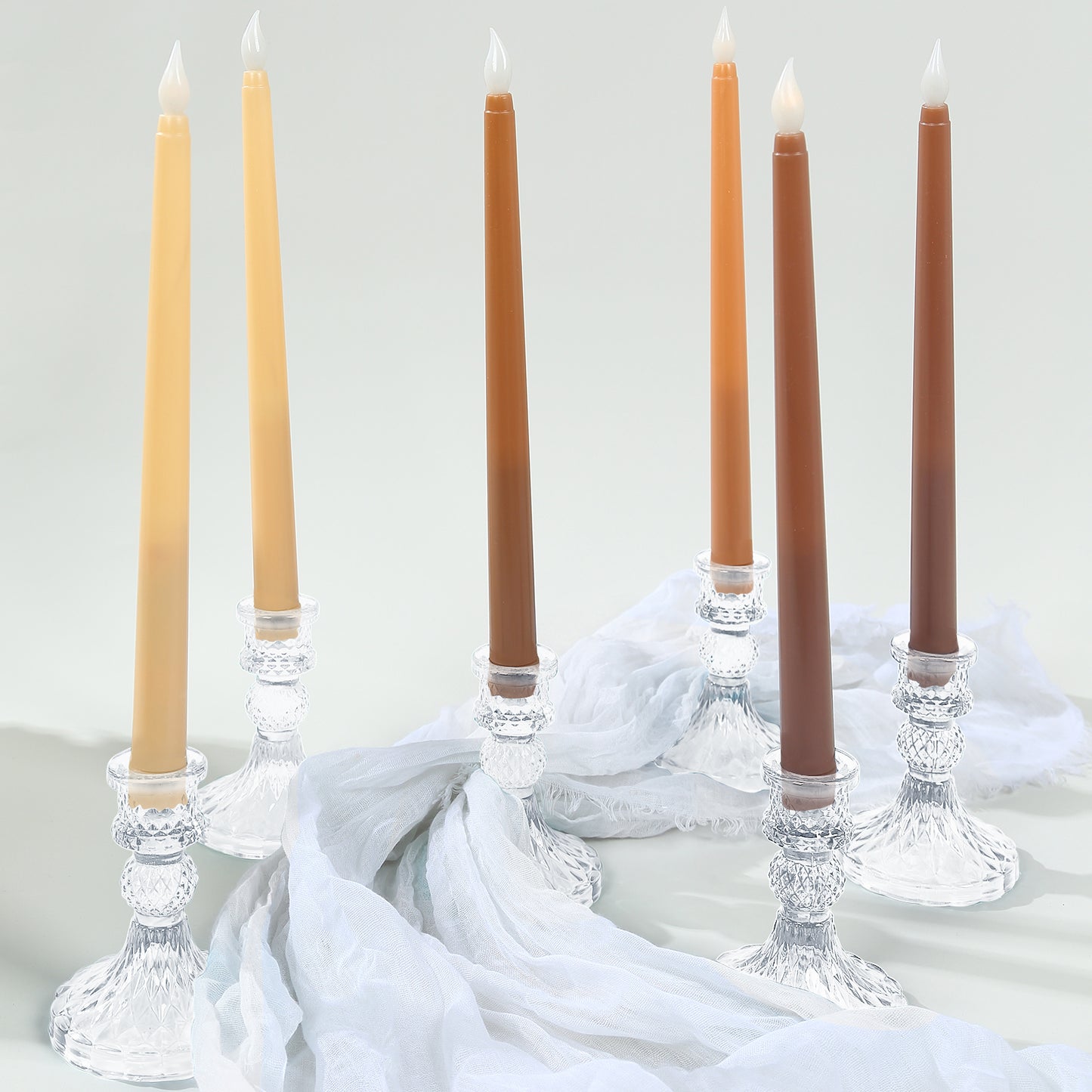 8 Pack 11" Mixed Natural LED Taper Candles, Flameless Battery Operated Flickering Candles