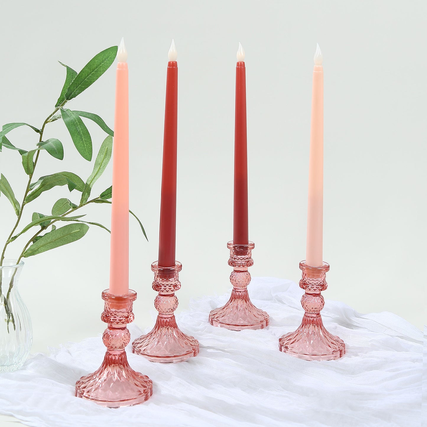 8 Pack 11" Mixed Pink LED Taper Candles, Flameless Battery Operated Flickering Candles