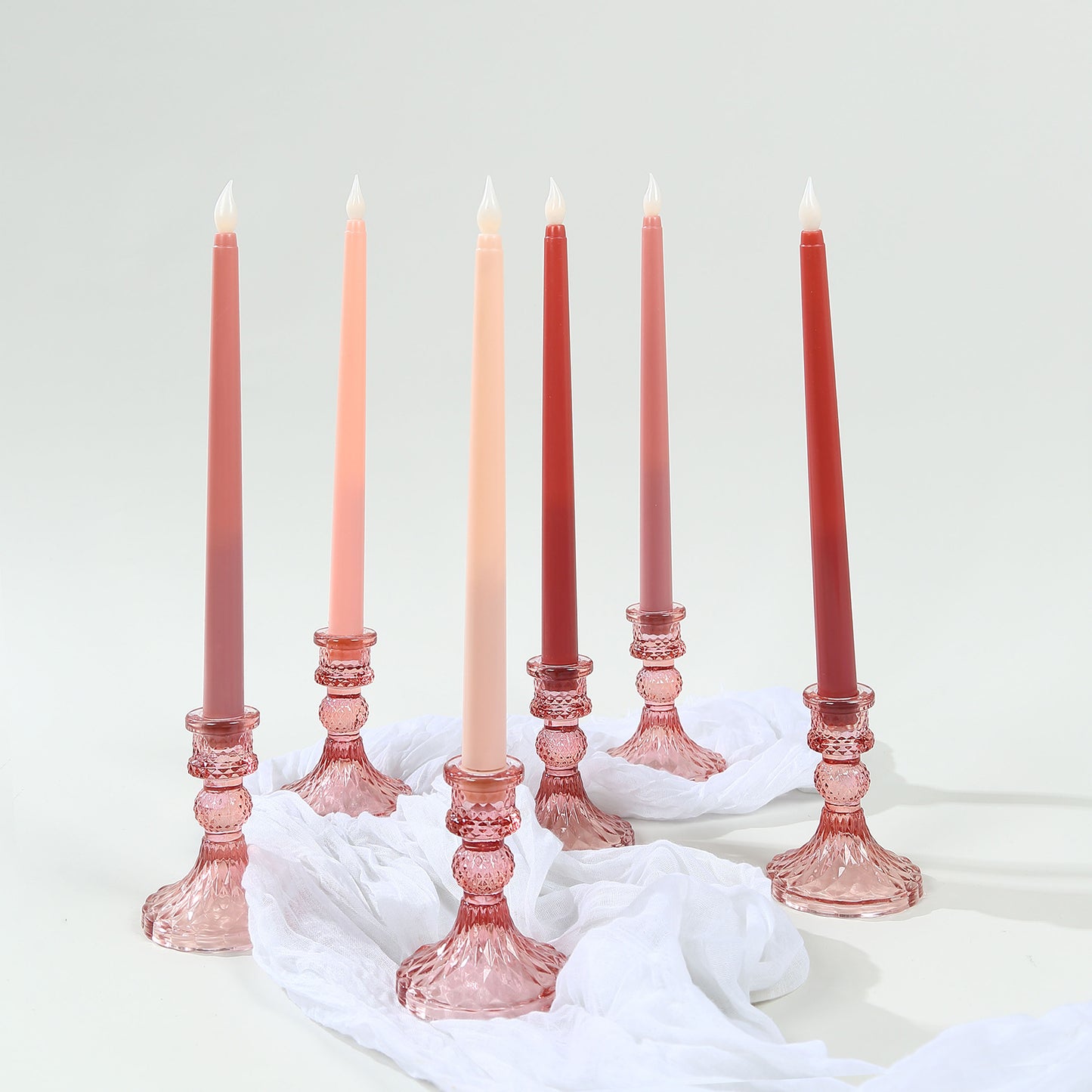 8 Pack 11" Mixed Pink LED Taper Candles, Flameless Battery Operated Flickering Candles