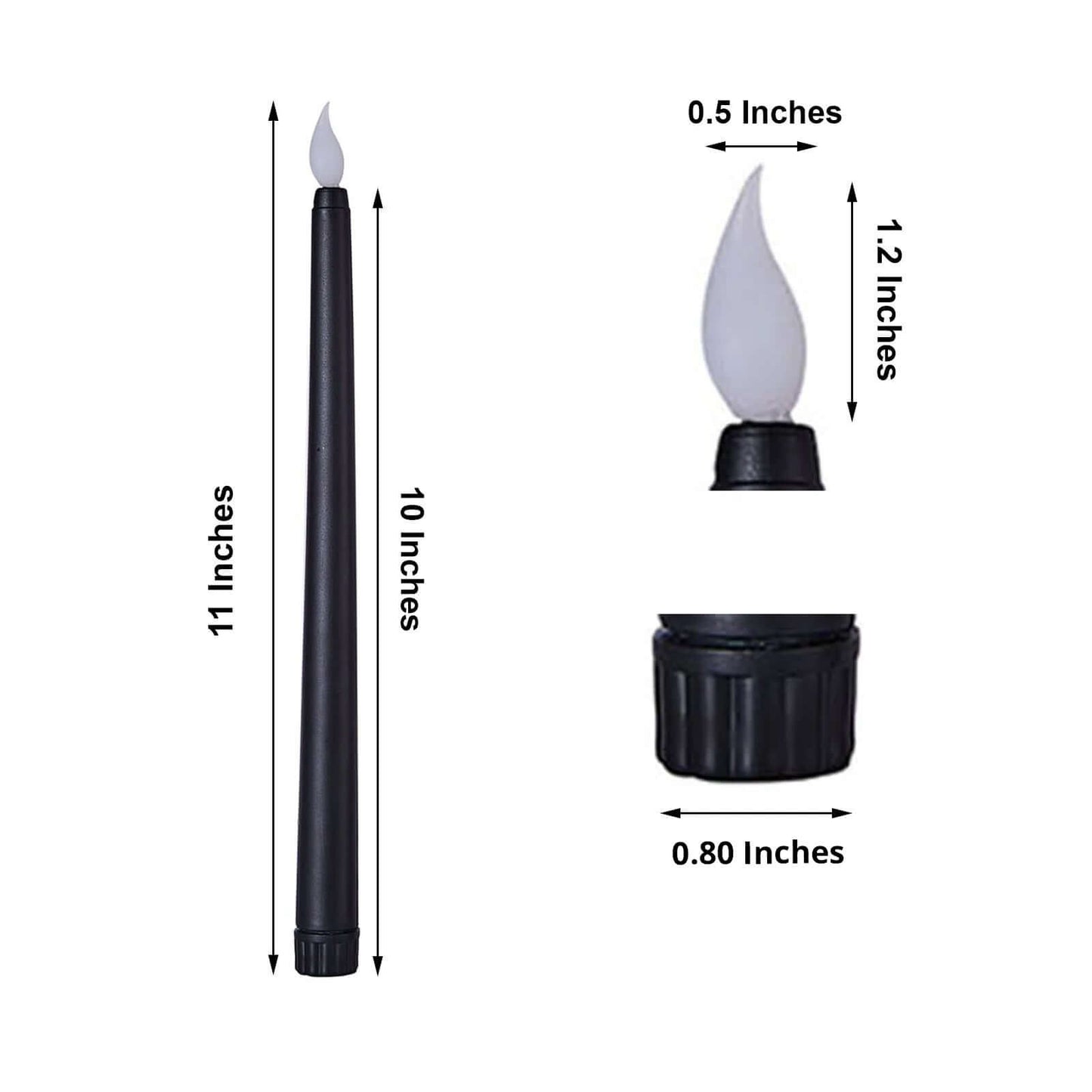 12 Pack 11" LED Taper Candles - Black, Flickering Warm Light Battery Operated Flameless Candles