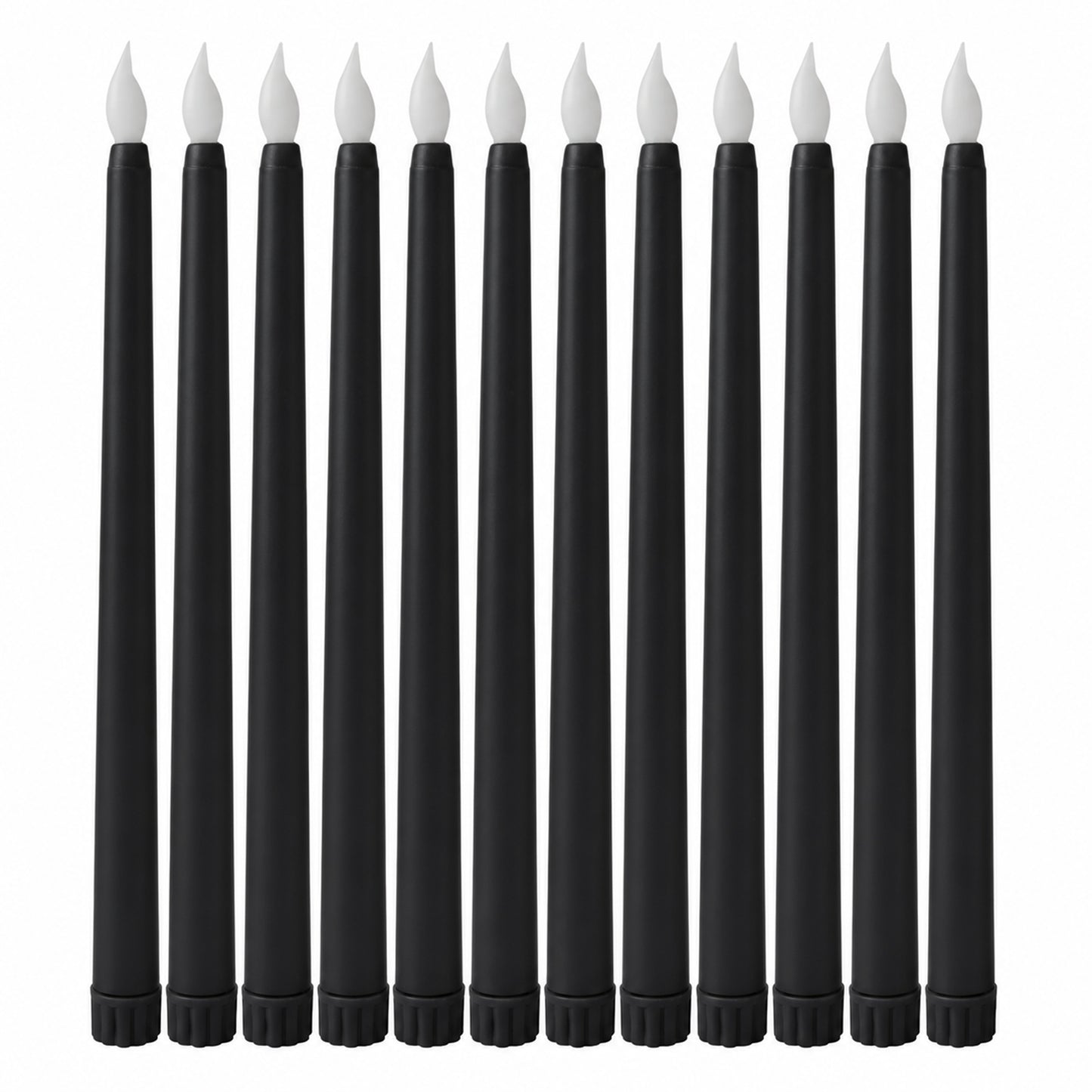 12 Pack 11" LED Taper Candles - Black, Flickering Warm Light Battery Operated Flameless Candles