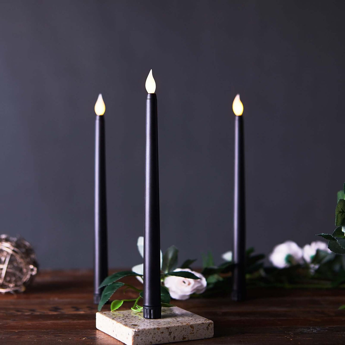 12 Pack 11" LED Taper Candles - Black, Flickering Warm Light Battery Operated Flameless Candles