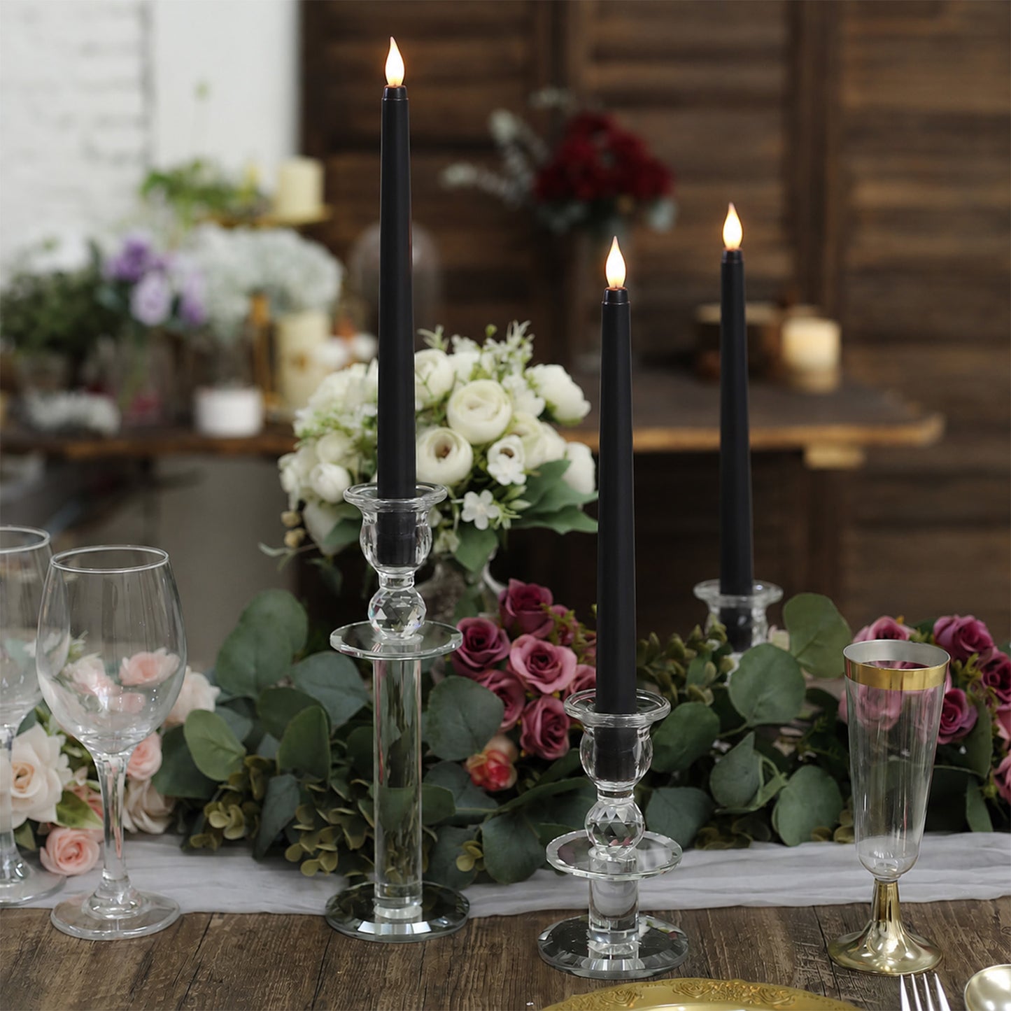 12 Pack 11" LED Taper Candles - Black, Flickering Warm Light Battery Operated Flameless Candles