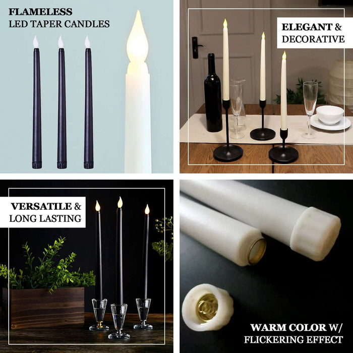 Set of 3 | 11" Black Flickering Flameless LED Taper Candles, Battery Operated Reusable Candles