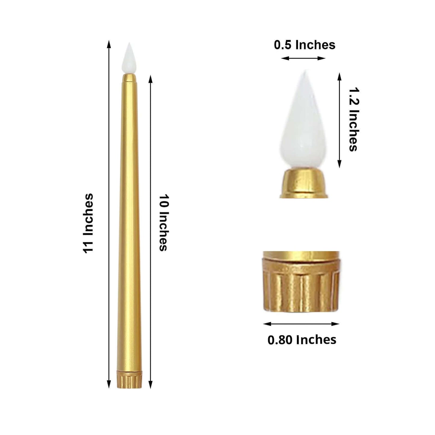 12 Pack 11" LED Taper Candles - Gold, Flickering Warm Light Battery Operated Flameless Candles