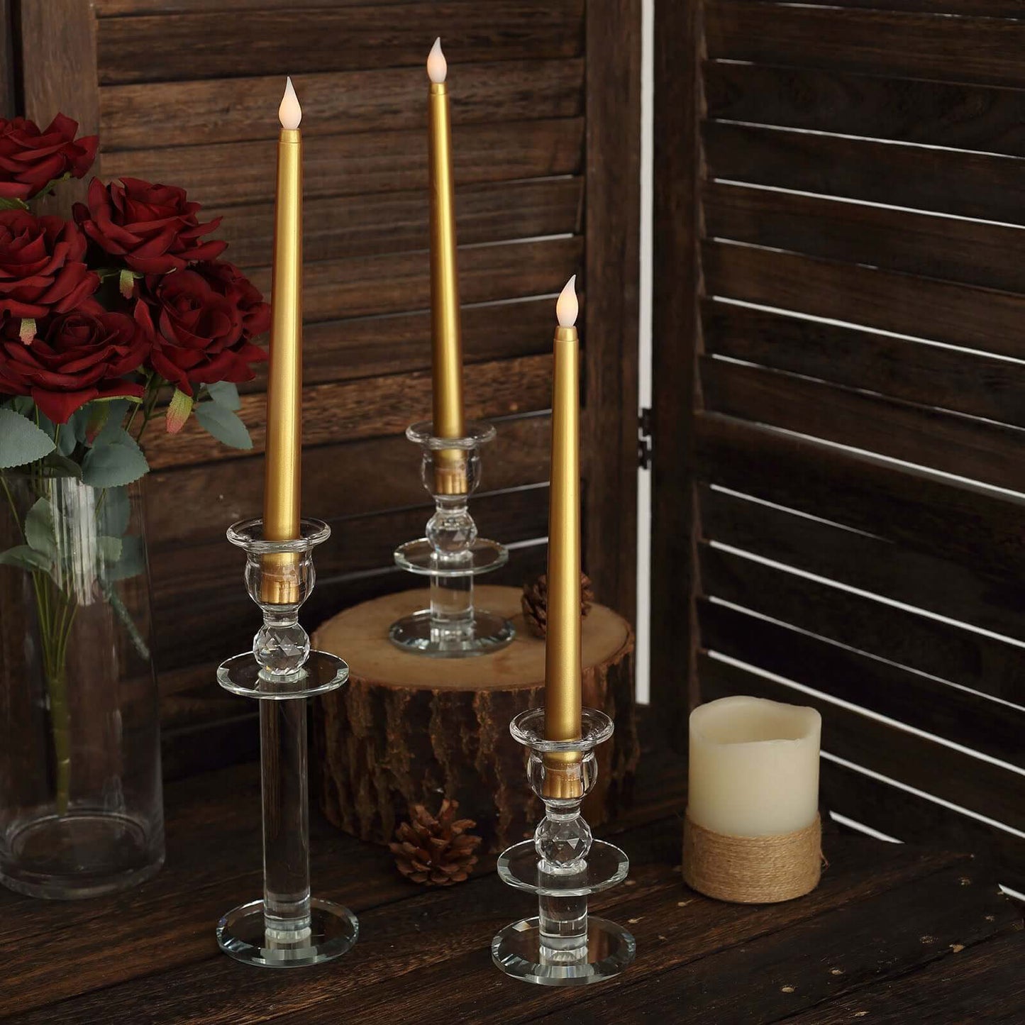 12 Pack 11" LED Taper Candles - Gold, Flickering Warm Light Battery Operated Flameless Candles