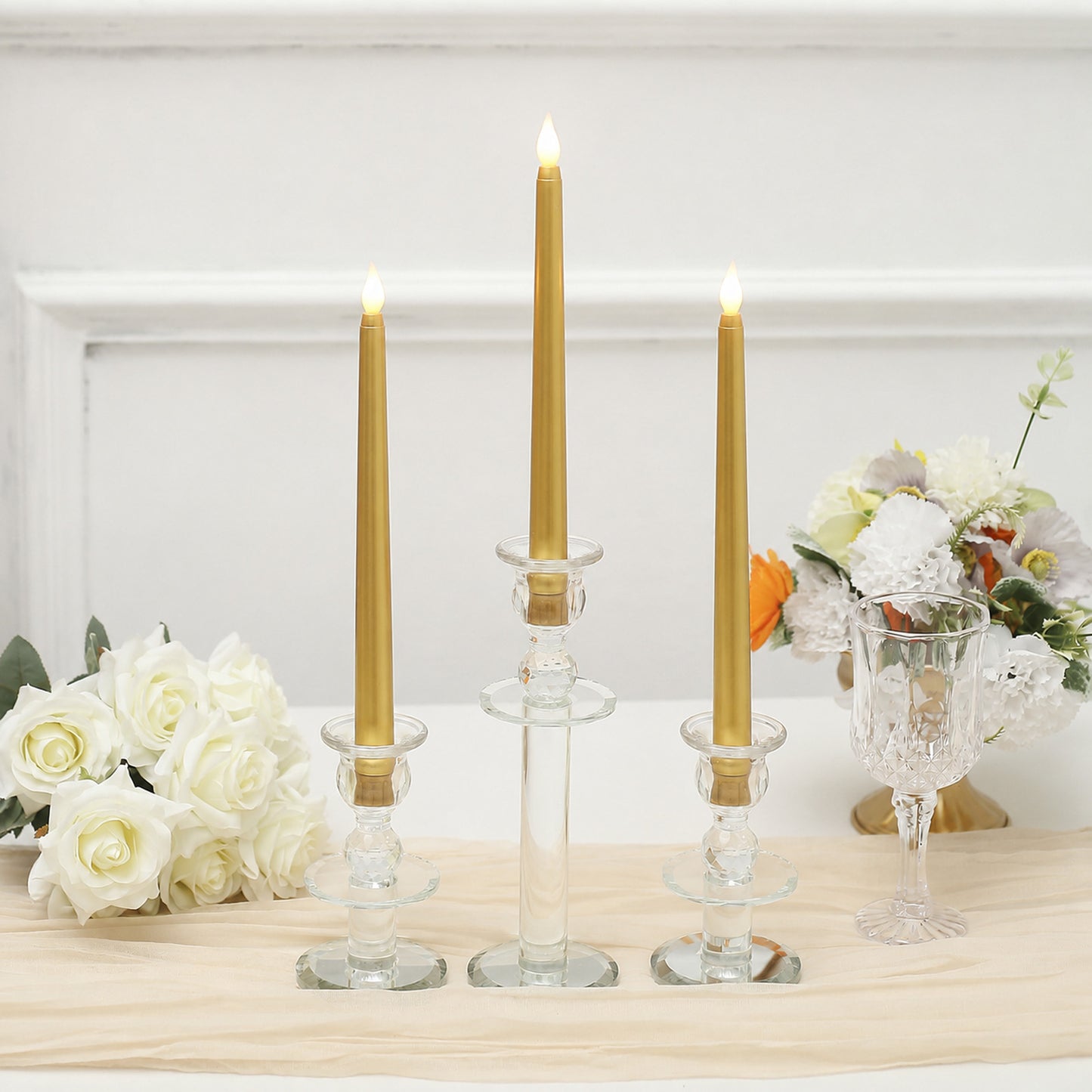 12 Pack 11" LED Taper Candles - Gold, Flickering Warm Light Battery Operated Flameless Candles