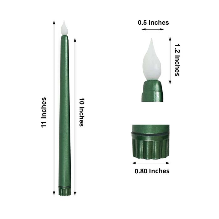 3 Pack | 11" Hunter Emerald Green Unscented Flickering Flameless LED Taper Candles