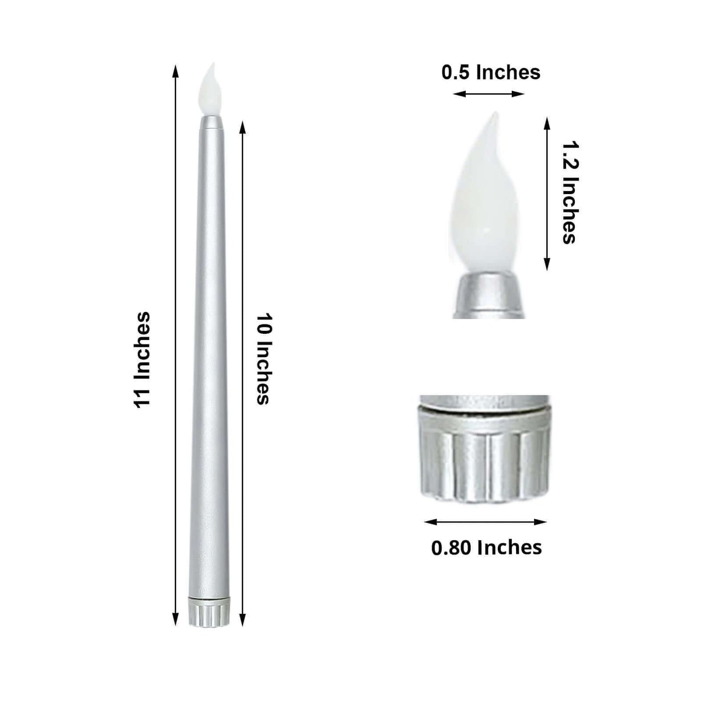 12 Pack 11" LED Taper Candles - Silver, Flickering Warm Light Battery Operated Flameless Candles