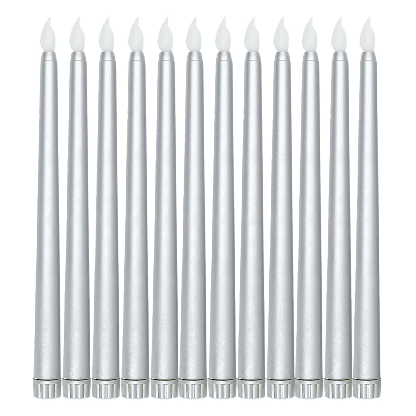 12 Pack 11" LED Taper Candles - Silver, Flickering Warm Light Battery Operated Flameless Candles
