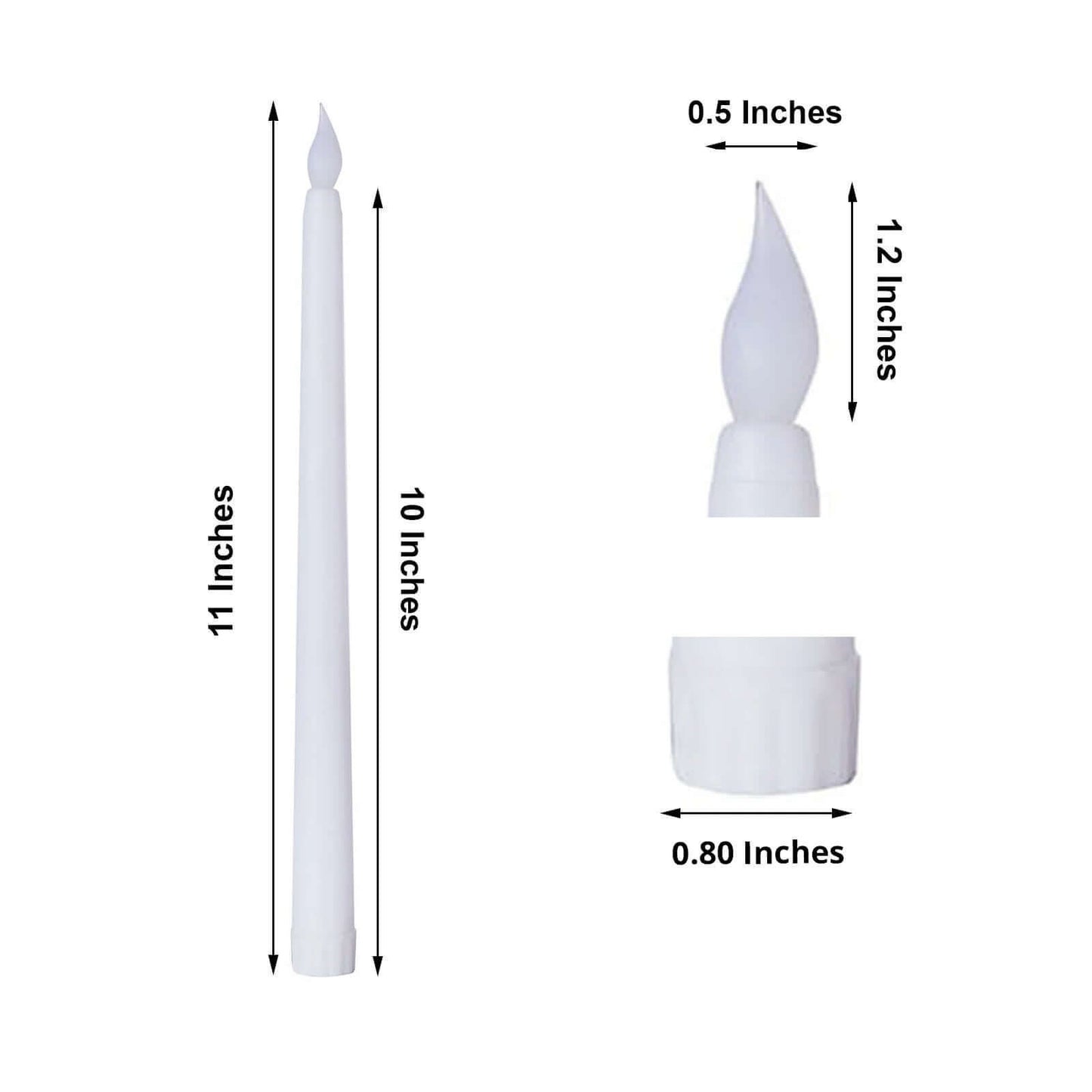 12 Pack 11" LED Taper Candles - White, Flickering Warm Light Battery Operated Flameless Candles
