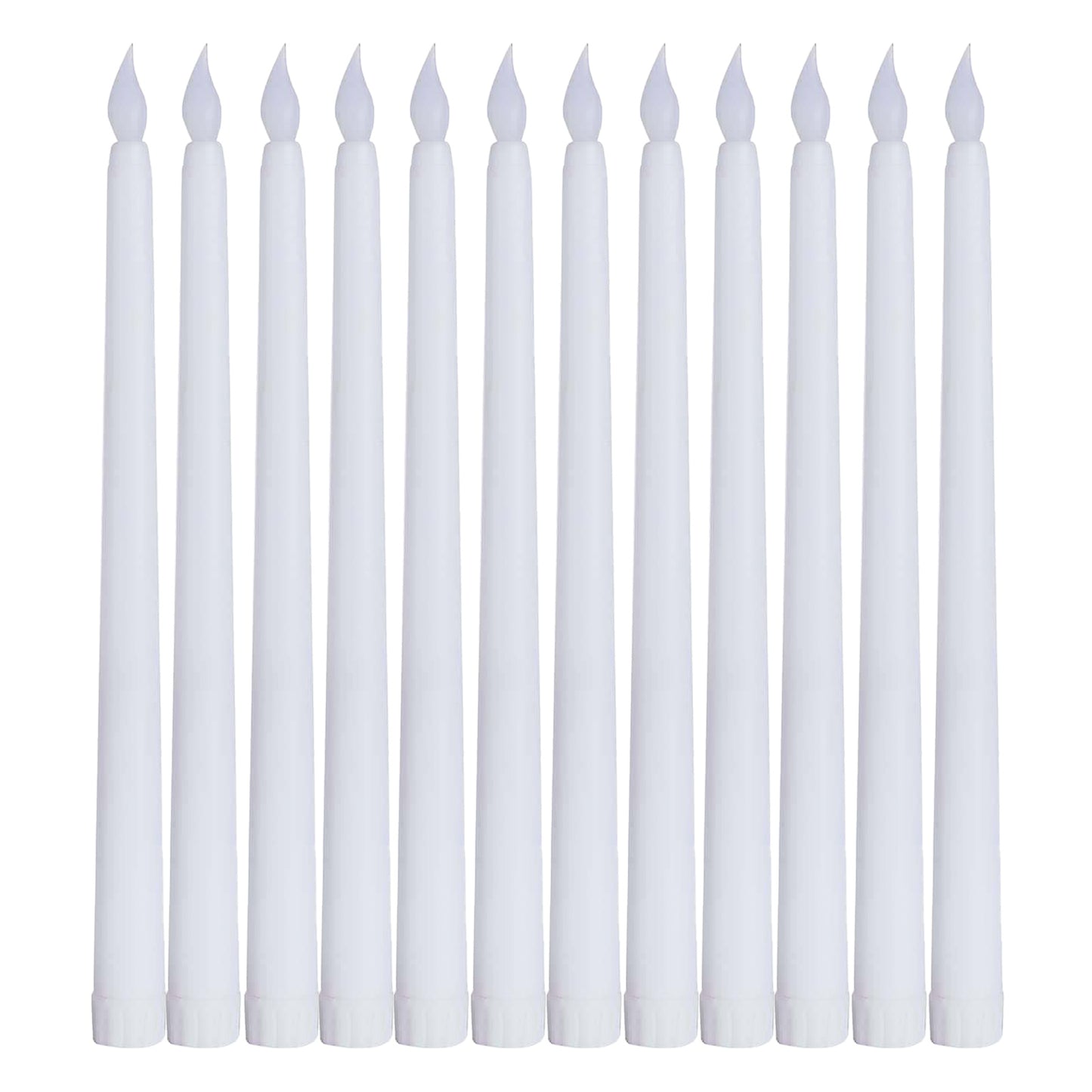 12 Pack 11" LED Taper Candles - White, Flickering Warm Light Battery Operated Flameless Candles