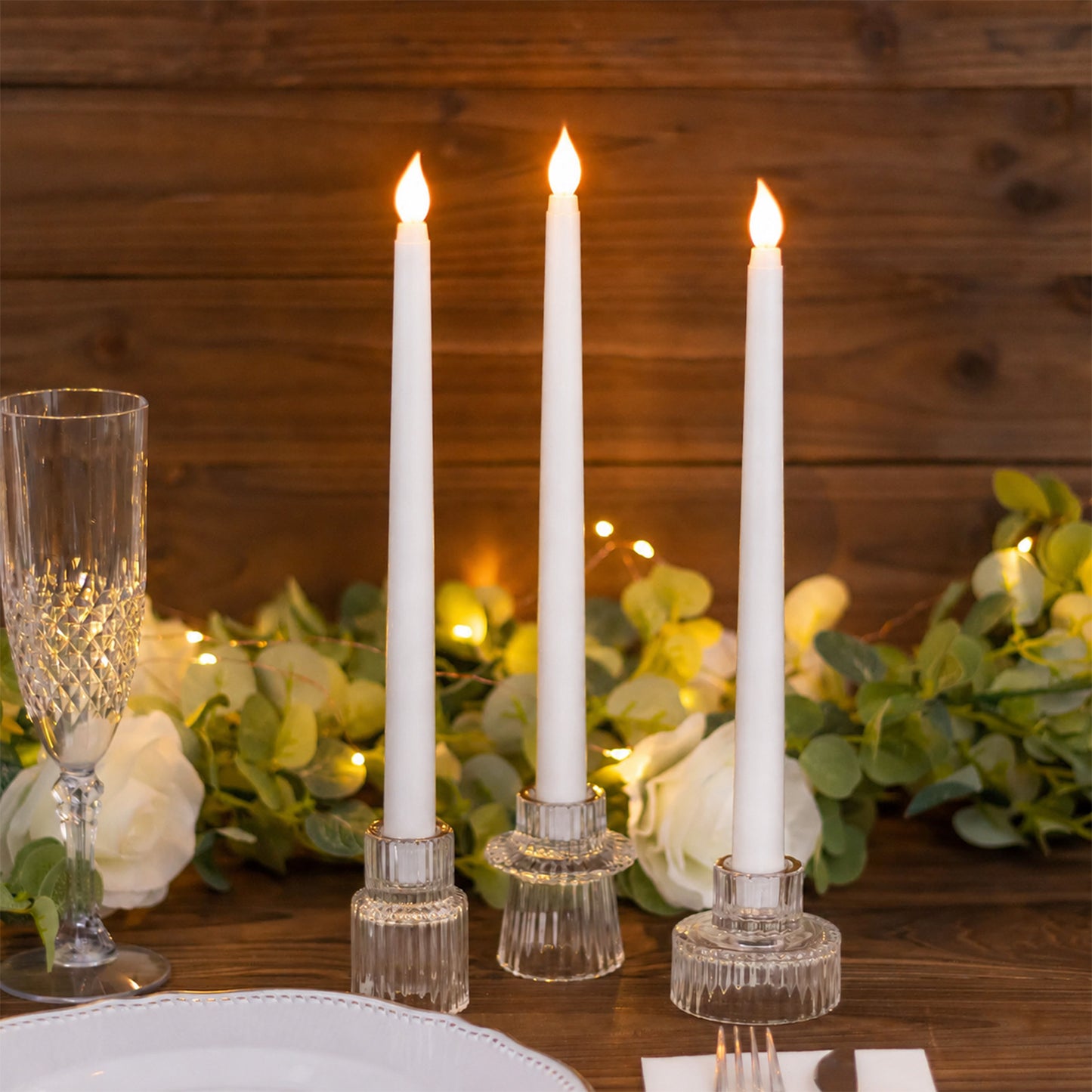 12 Pack 11" LED Taper Candles - White, Flickering Warm Light Battery Operated Flameless Candles
