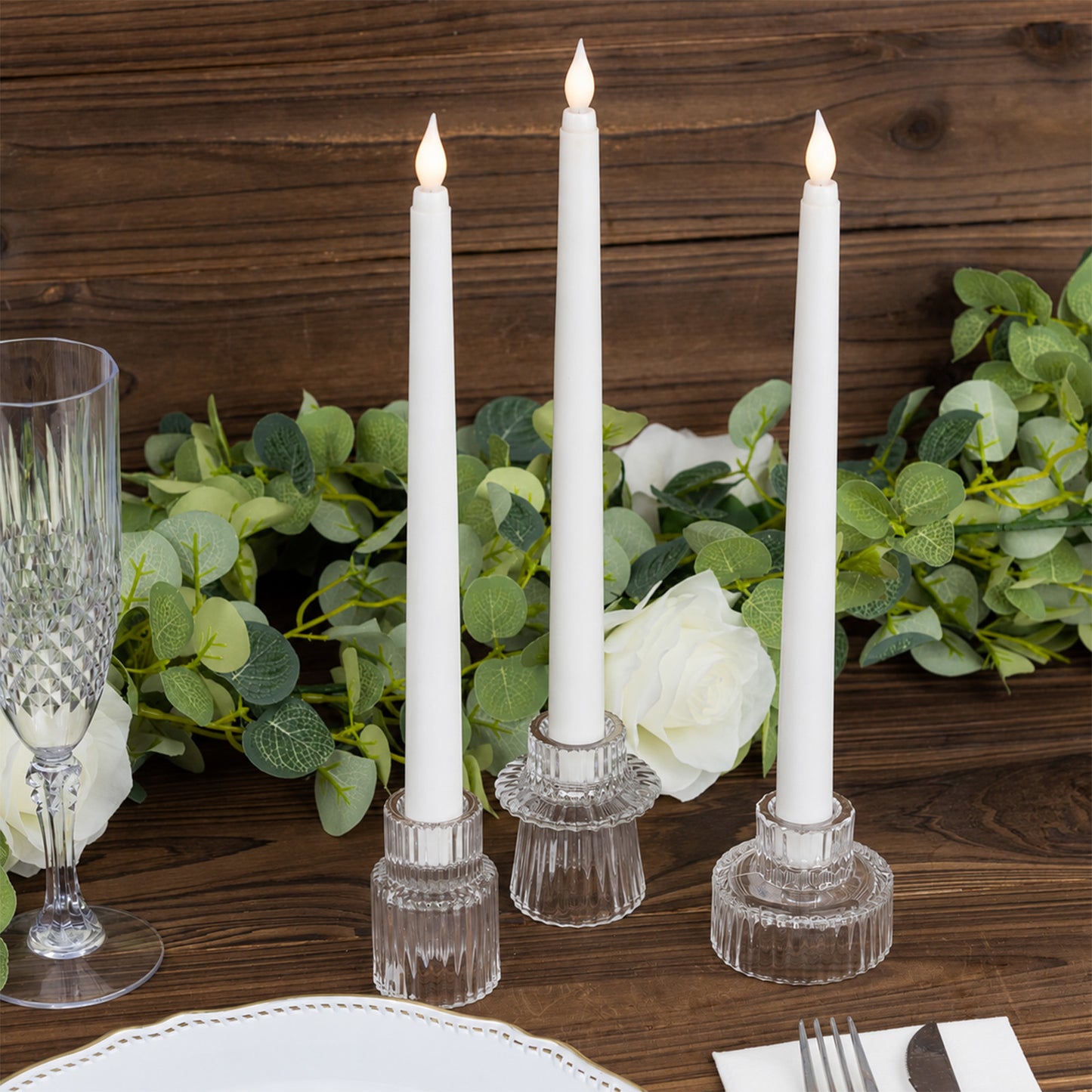 12 Pack 11" LED Taper Candles - White, Flickering Warm Light Battery Operated Flameless Candles