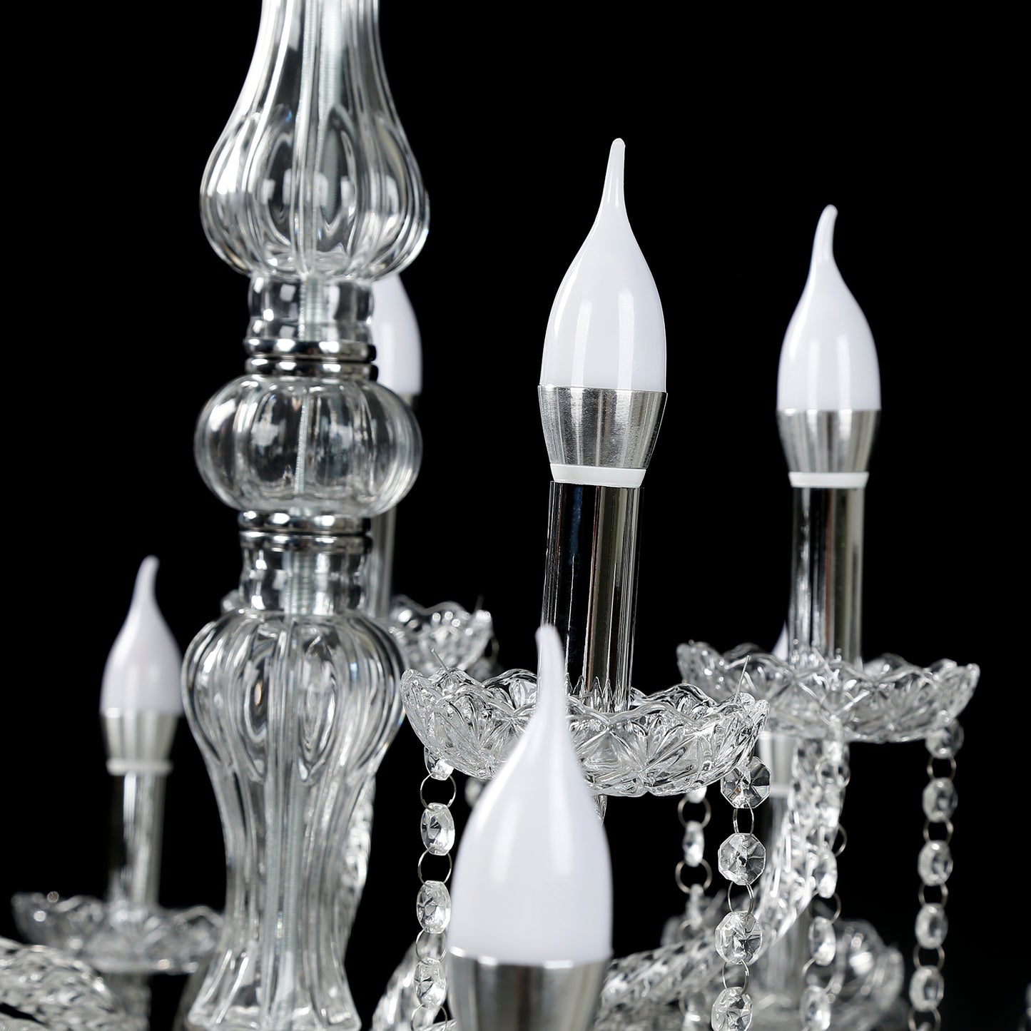 2-Tier Crystal Chandelier with 10 LED Candle Bulbs – Silver Acrylic Ceiling Light Fixture with Decorative Upper Crystals for Dining Room or Foyer – 2.5ft