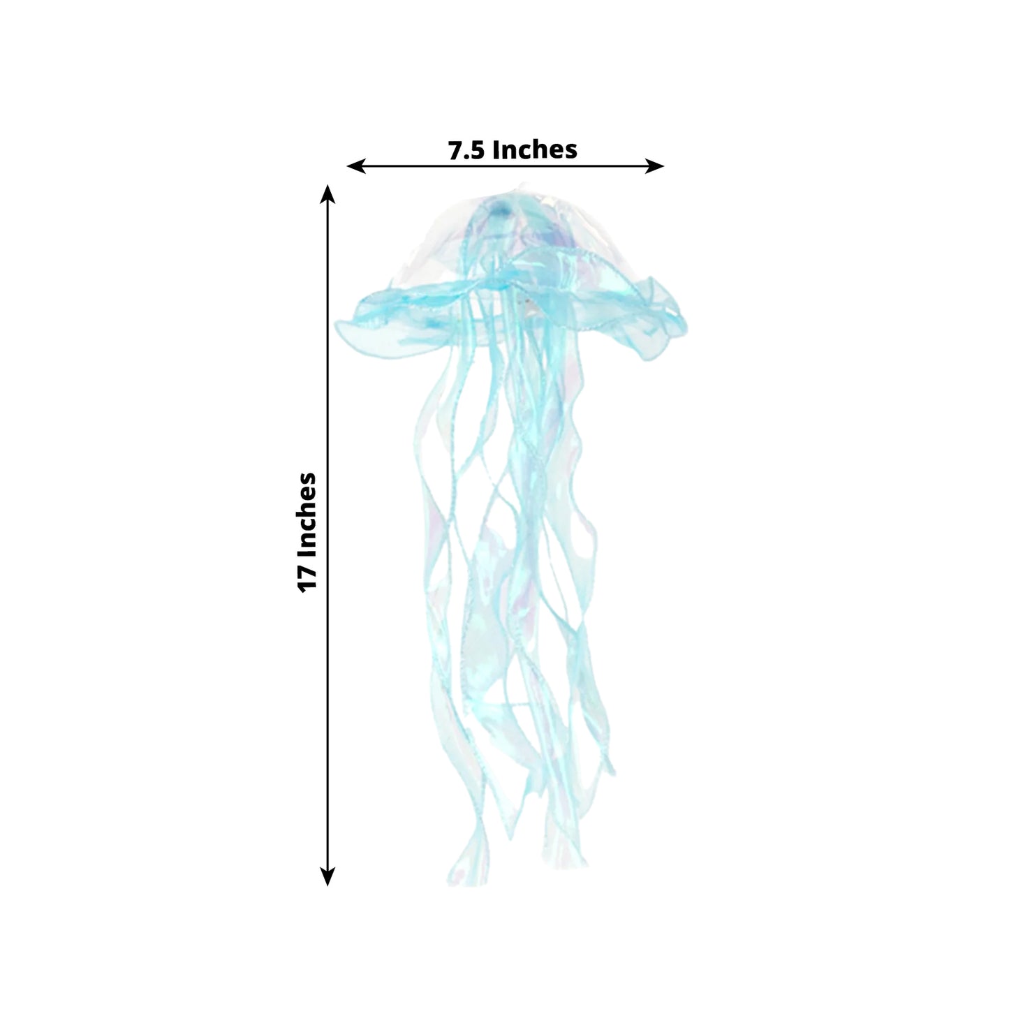 Blue jellyfish lamp with organza ribbons, 17 inches tall, for mermaid theme decor.