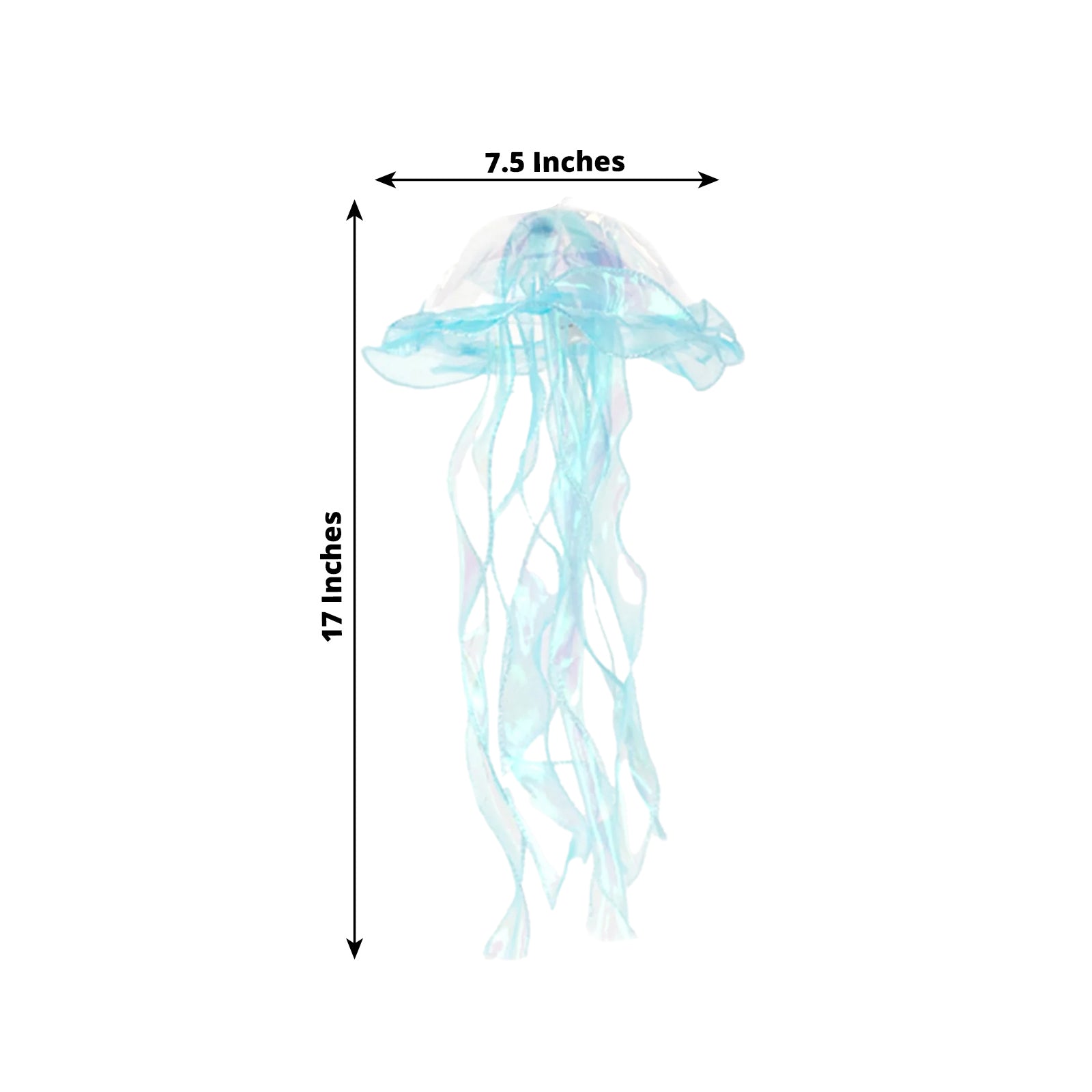 Blue jellyfish lamp with organza ribbons, 17 inches tall, for mermaid theme decor.