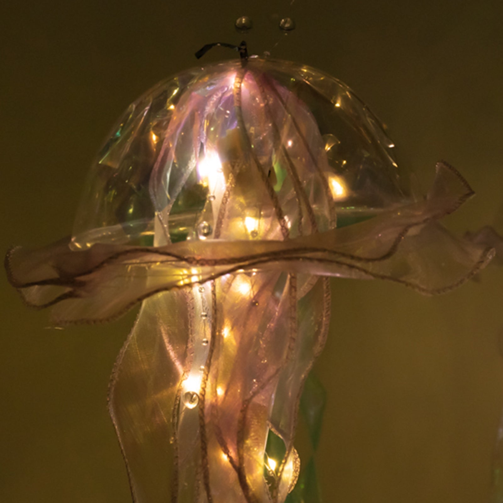Blue purple jellyfish lamp with LED lights, perfect for mermaid-themed decor.