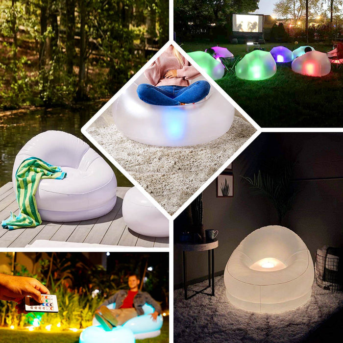 Color Changing LED Light Up Inflatable Sofa Chair, Waterproof Illuminated Remote Battery Operated Furniture