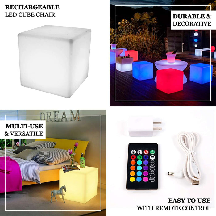 Color Changing Cordless LED Cube Table Stool - White Illuminated Furniture
