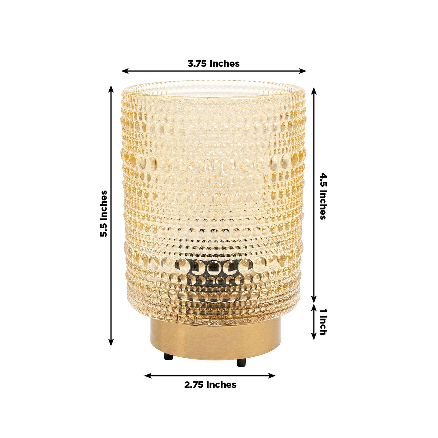 Amber Gold Hobnail Glass Cordless Table Lamp 5.5" – USB Rechargeable Filament LED, Portable Accent L