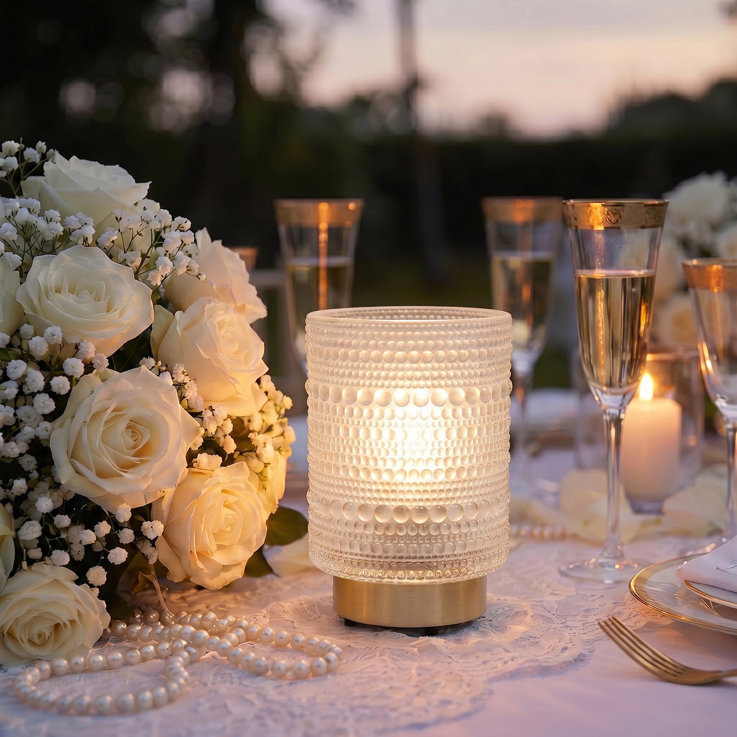 Frosted White Hobnail Glass Cordless Table Lamp 5.5" – USB Rechargeable Filament LED, Portable Accen