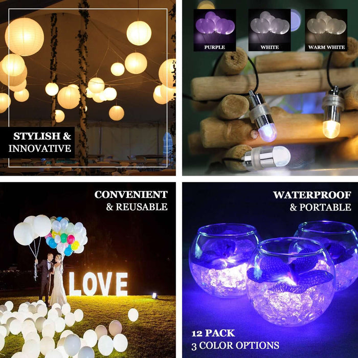 12 Pack | Warm White Bullet LED Balloon Lights, Waterproof Centerpiece Filler Lights with String