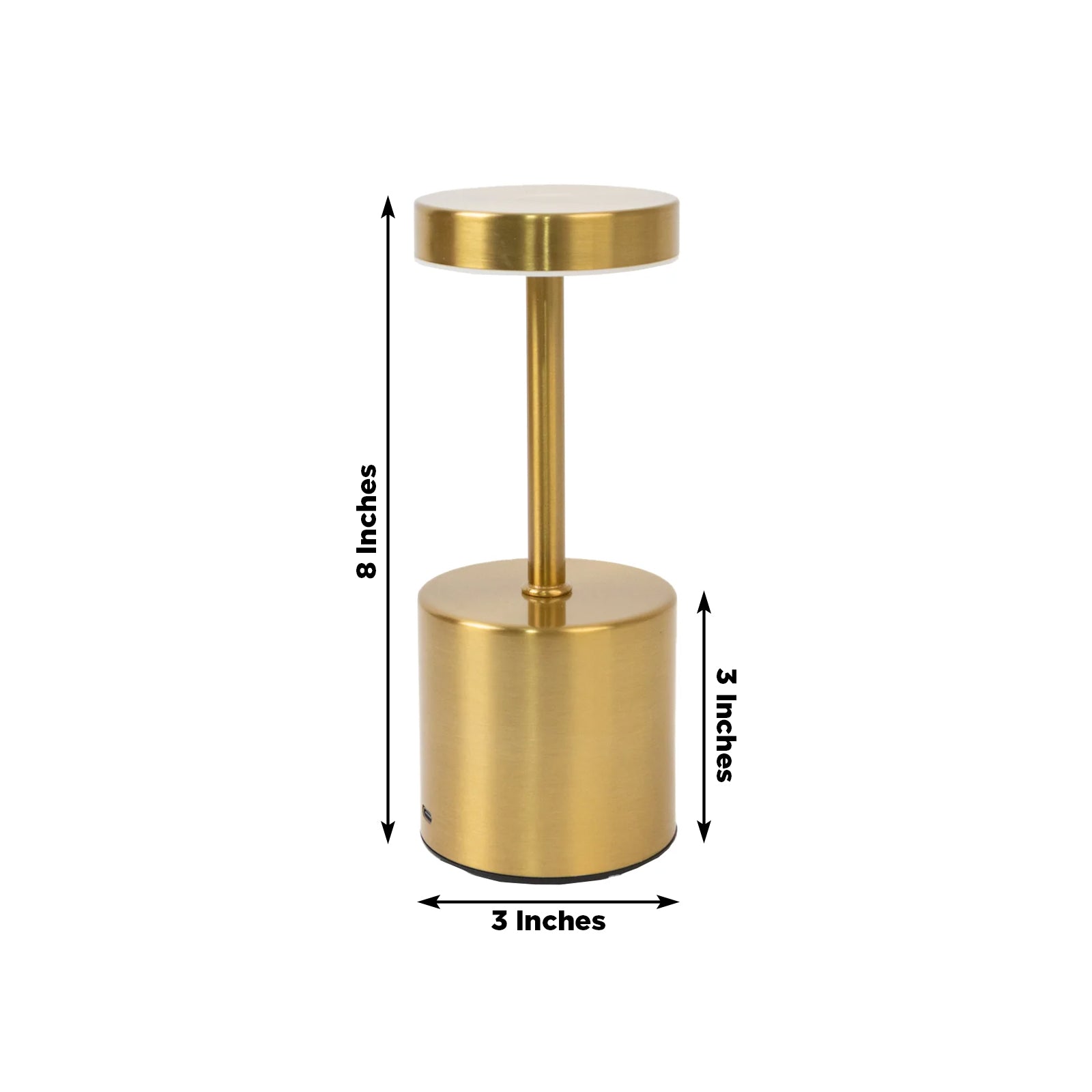 Gold metal LED table lamp, 8 inches tall, modern minimalist design.